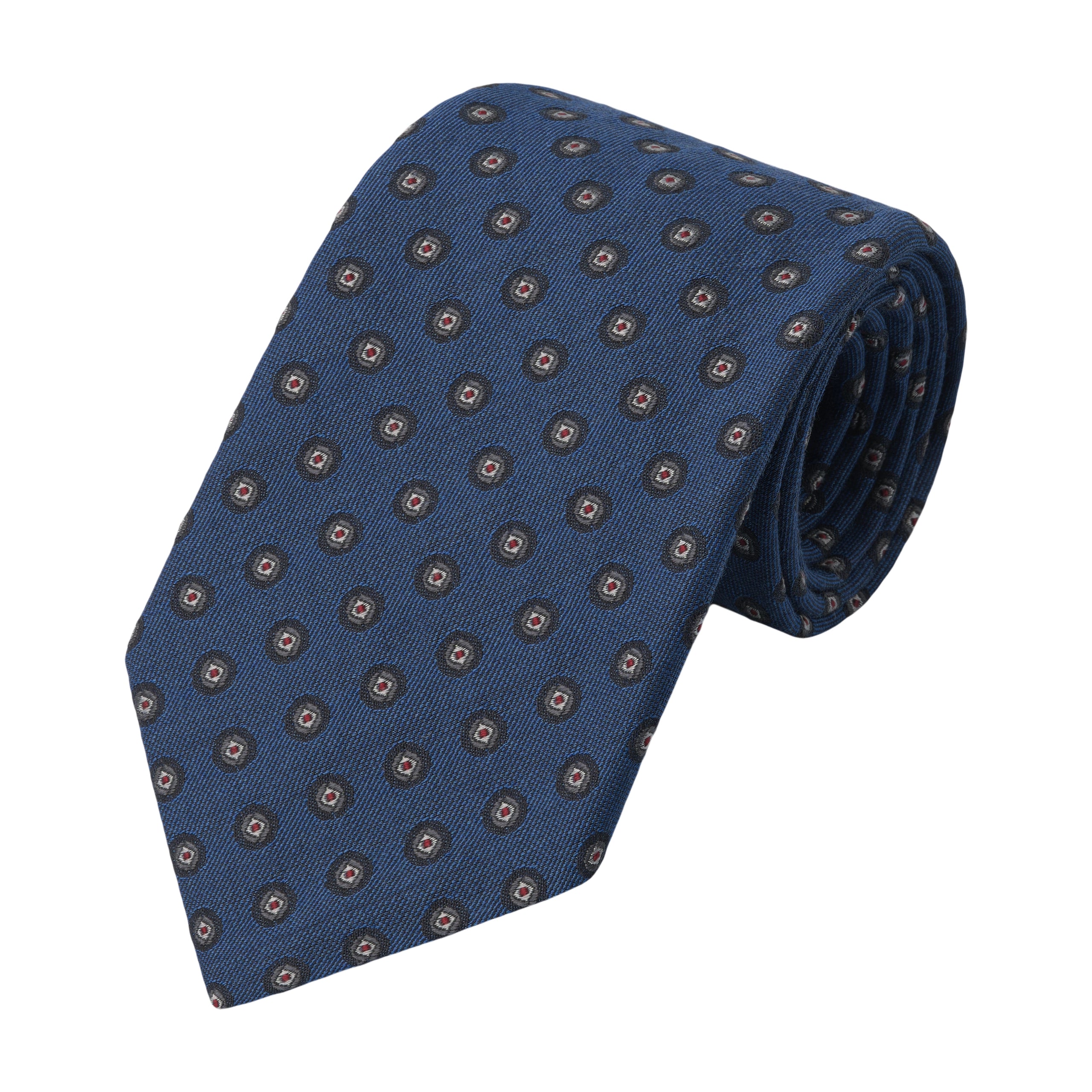 Embroidered Silk Tipped Tie in Dark Blue