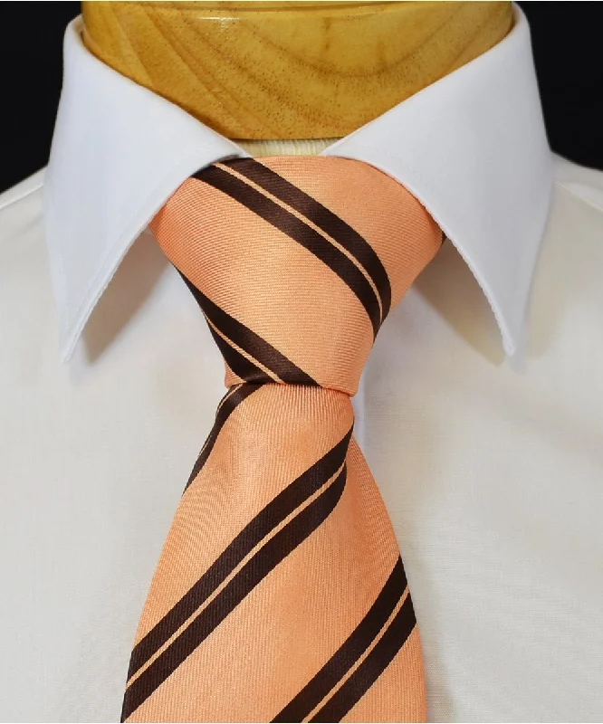 Extra Long Peach and Brown Striped Tie