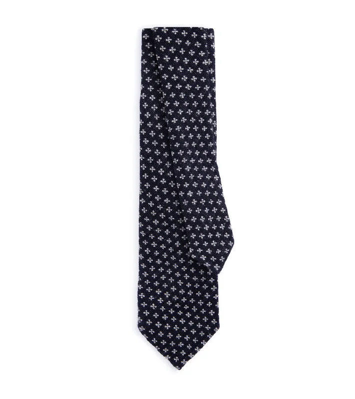 Finamore Cashmere Flower Motif Tie: Navy