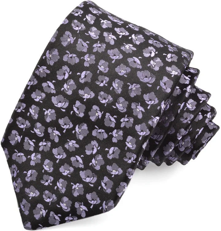 FLORAL WOVEN NECKETIE - BLACK