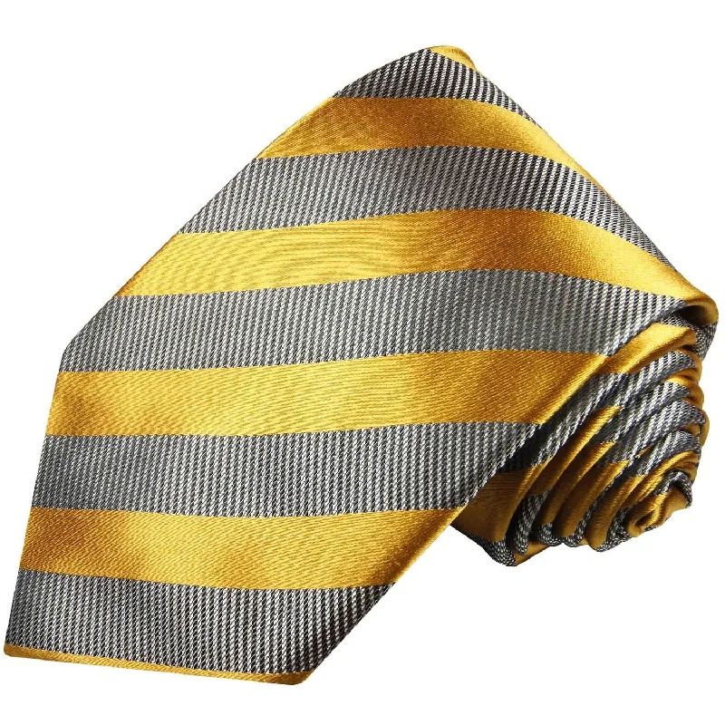 Gold and Grey Striped Silk Tie and Accessories in Silk