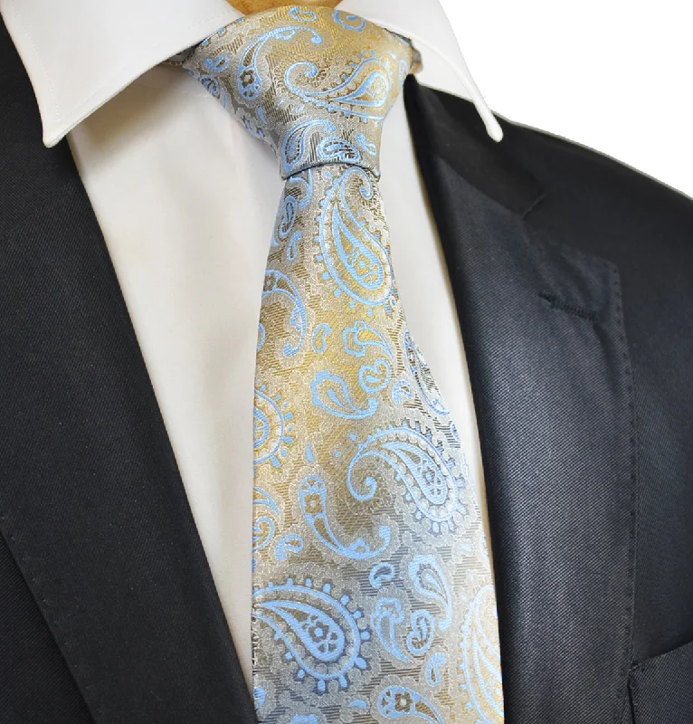 Gold and Sky Blue Paisley Necktie