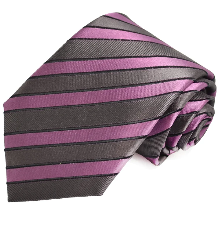 Gray and Lilac Striped Silk Tie and Pocket Square