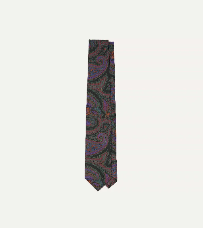 Green Acanthus Print Silk Self Tipped Tie