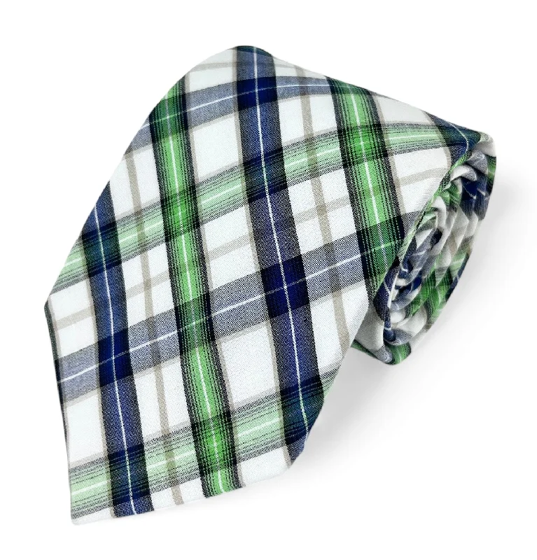 Green, Blue and White Checked Cotton Necktie