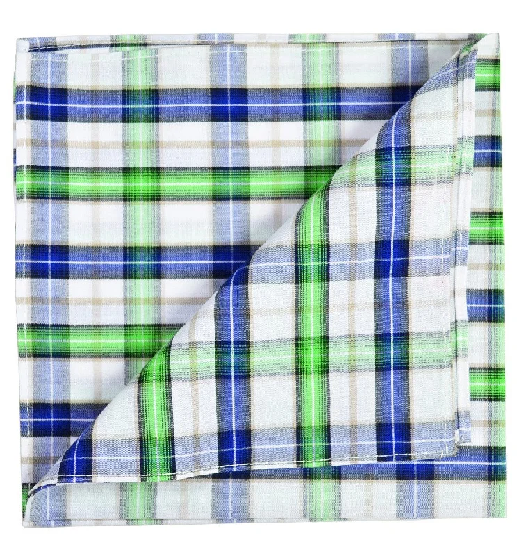 Green and Blue Plaid Cotton Pocket Square