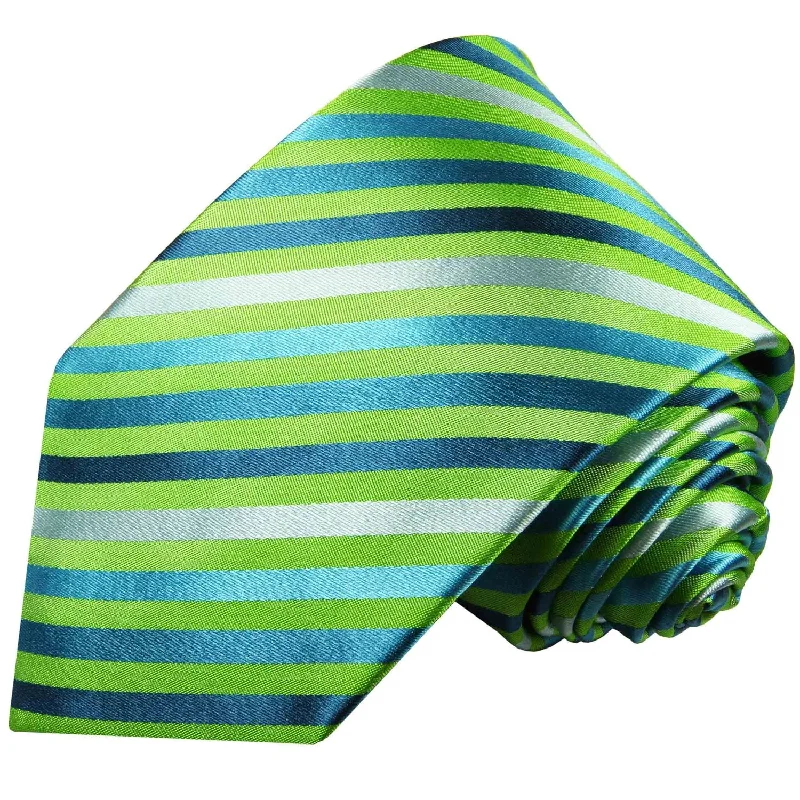 Green and Blue Striped Silk Tie and Accessories