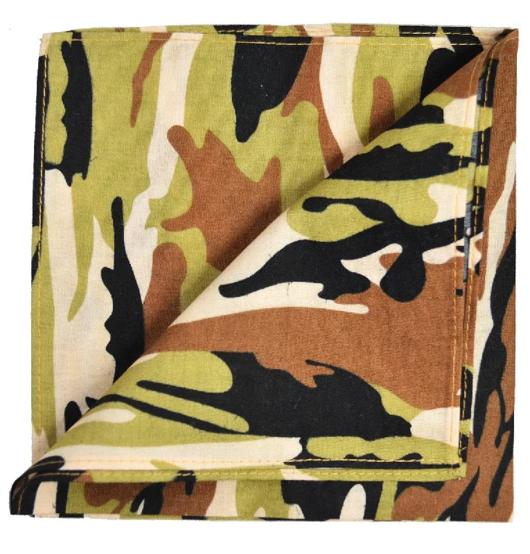 Green and Brown Camouflage Cotton Pocket Square