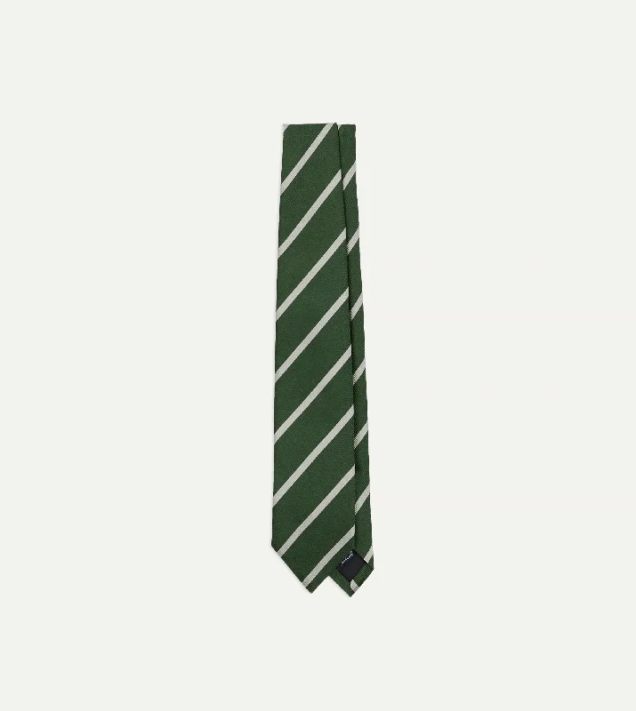 Green and Ecru Stripe Repp Silk Tipped Tie