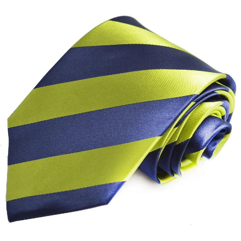 Green and Navy Striped Silk Necktie Set by Paul Malone