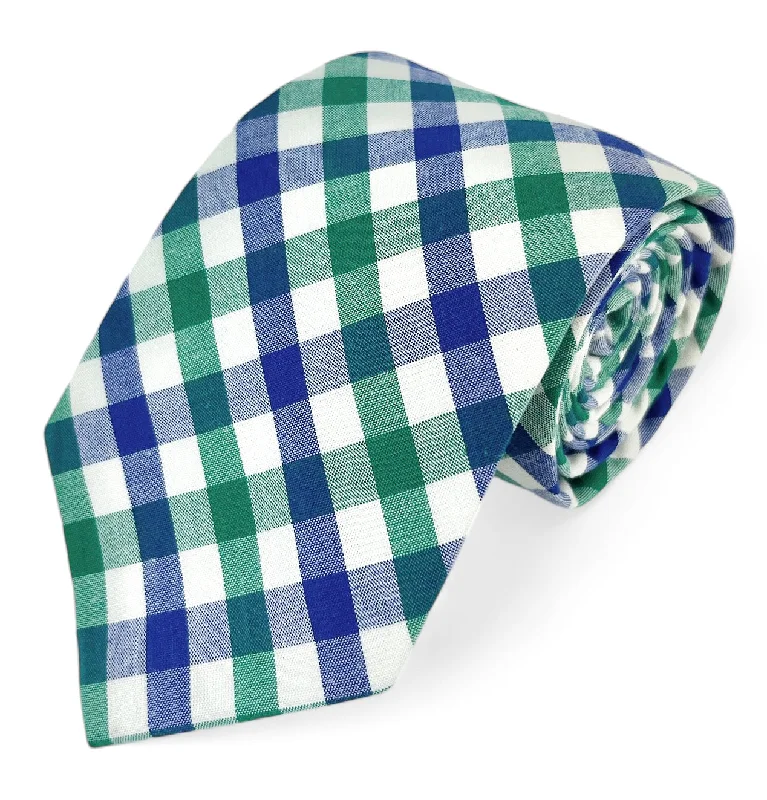 Green and Blue Checkered Cotton Necktie