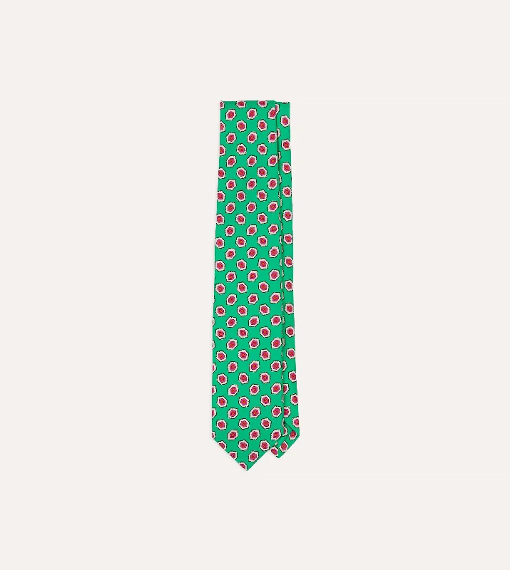 Green Hexagon Tile Print Silk Self-Tipped Tie