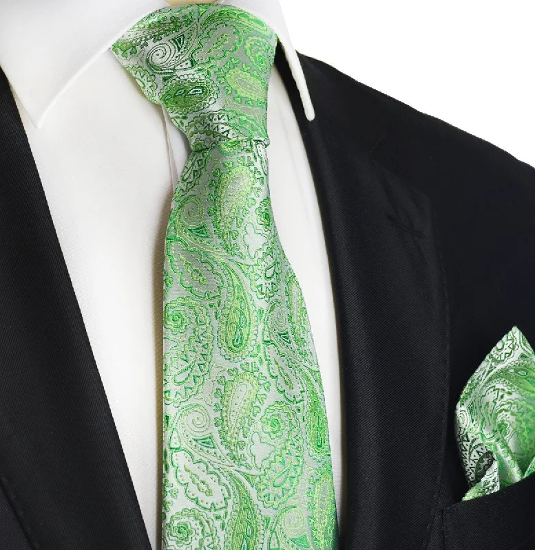 Green Paisley Silk Tie Set and Pocket Square