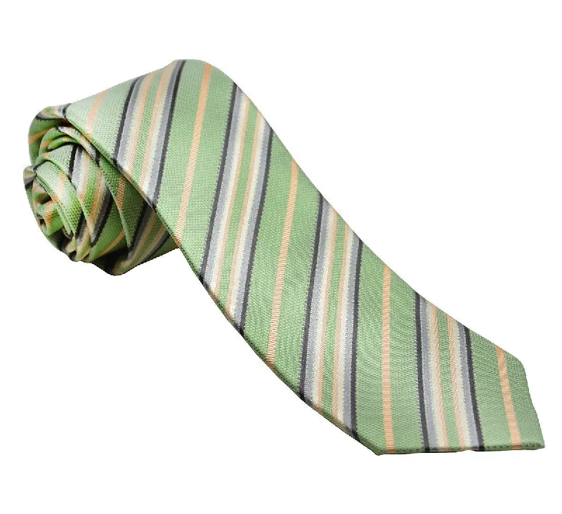 Green Striped Silk Tie and Pocket Square