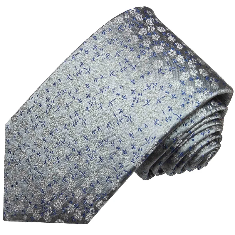 Grey and Blue Floral Silk Necktie