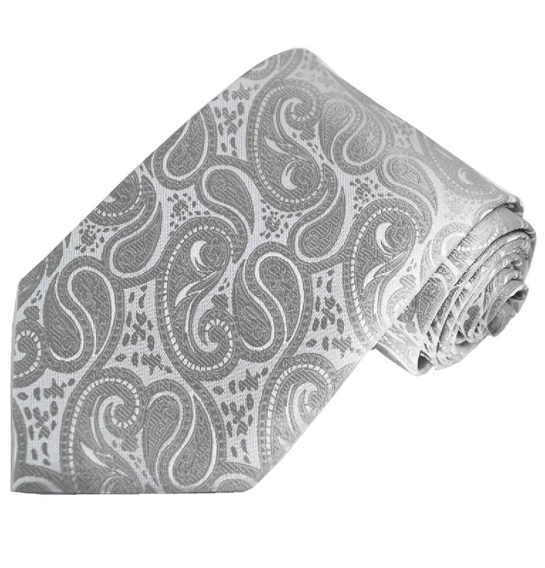 Classic Formal Light Grey Paisley Necktie