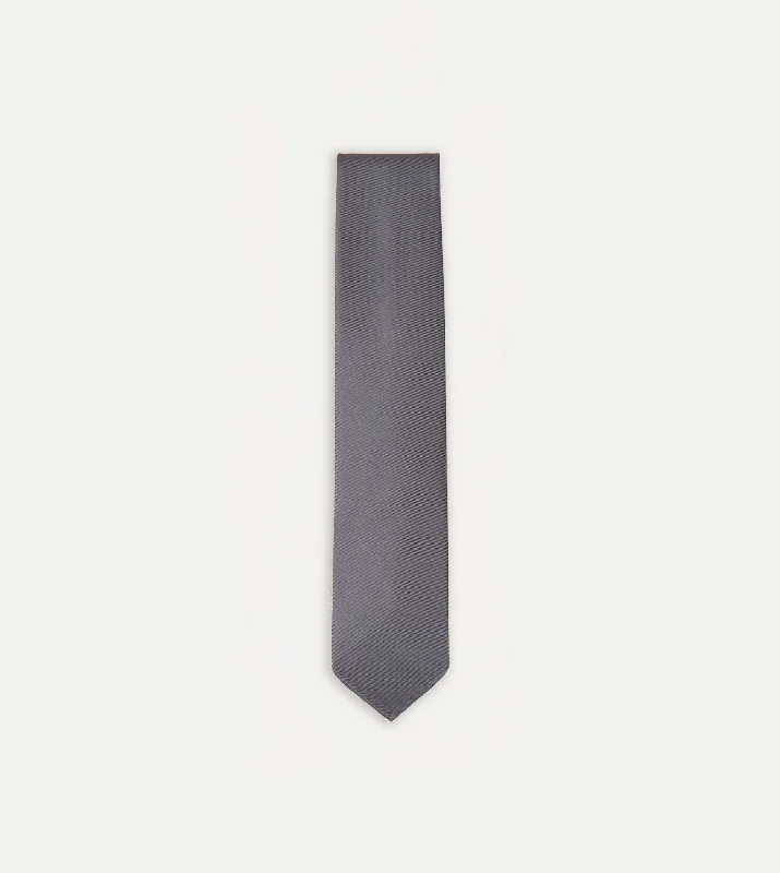 Grey Silk Twill Hand Rolled Tie