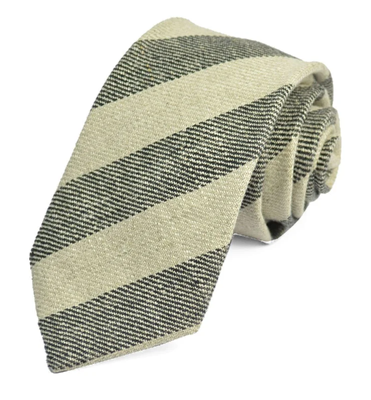 Grey Striped Linen Tie Set by Paul Malone