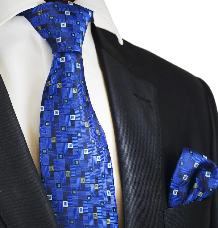 Royal Blue Patterned Tie and Pocket Square