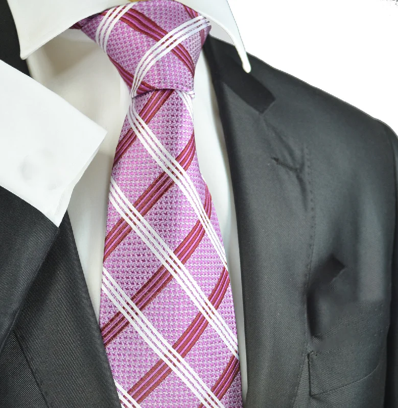 Hot Pink Plaid Silk Necktie by Paul Malone