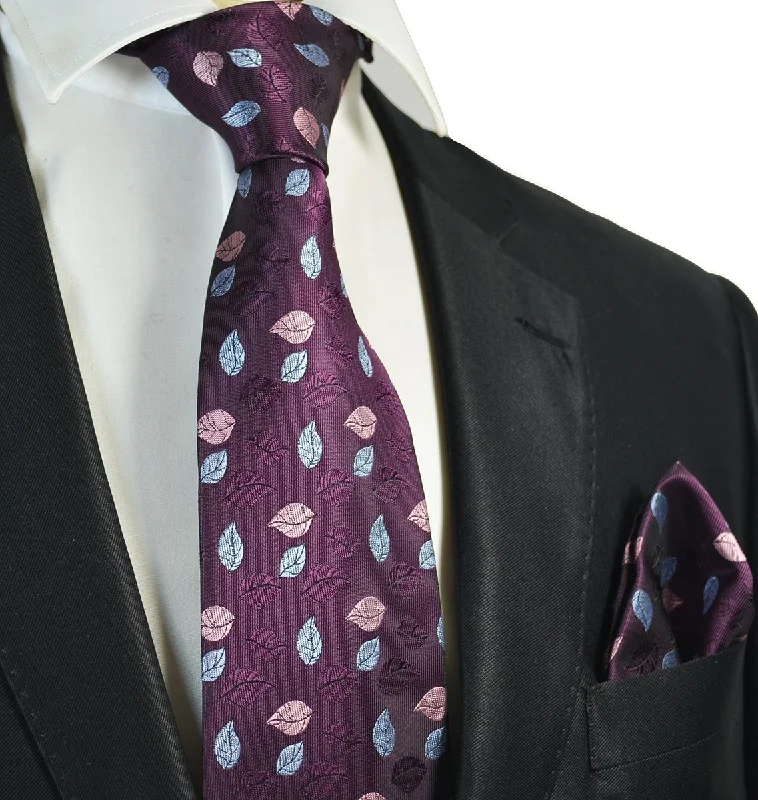 Imperial Purple and Light Blue Floral Men's Tie and Pocket Square