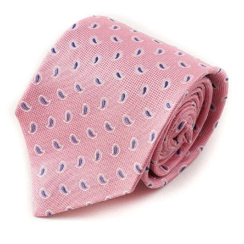 Isaia Pink and Blue Paisley 7-Fold Silk Tie