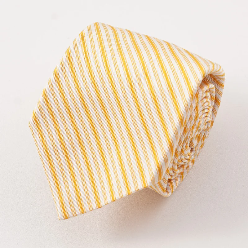 Kiton Golden Yellow Ribbon Stripe Silk Necktie