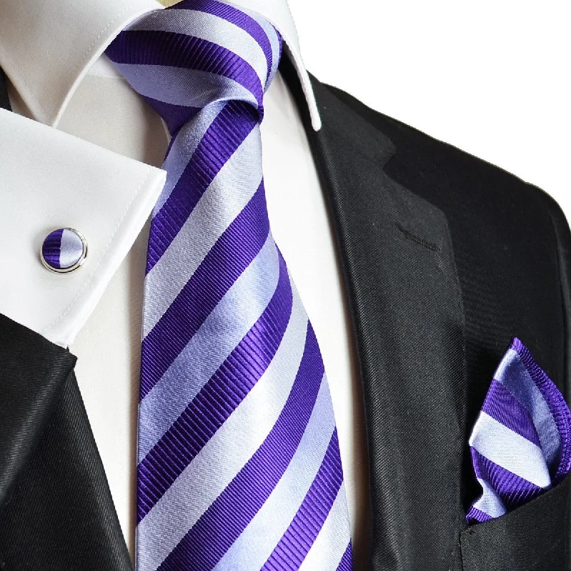 Lavender Striped Silk Necktie Set by Paul Malone