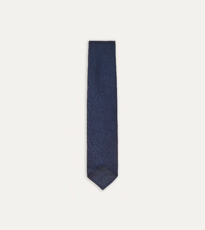 Navy Fine Woven Grenadine Silk Hand Rolled Tie