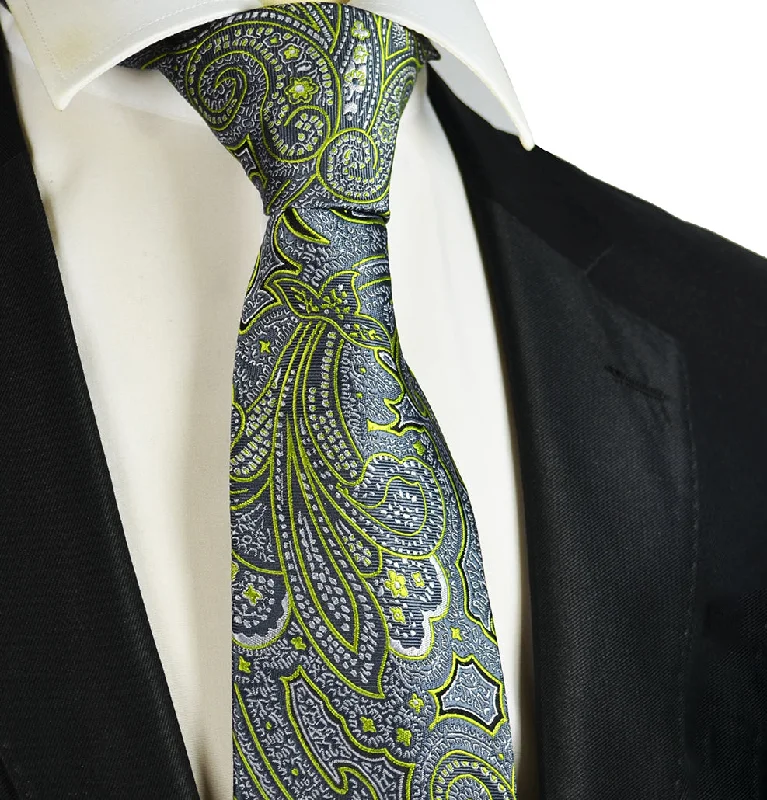 Lime Green and Grey Paisley Men's Necktie