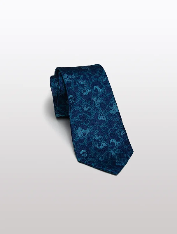 Men's Indigo Floral Patterned 100% Silk Tie