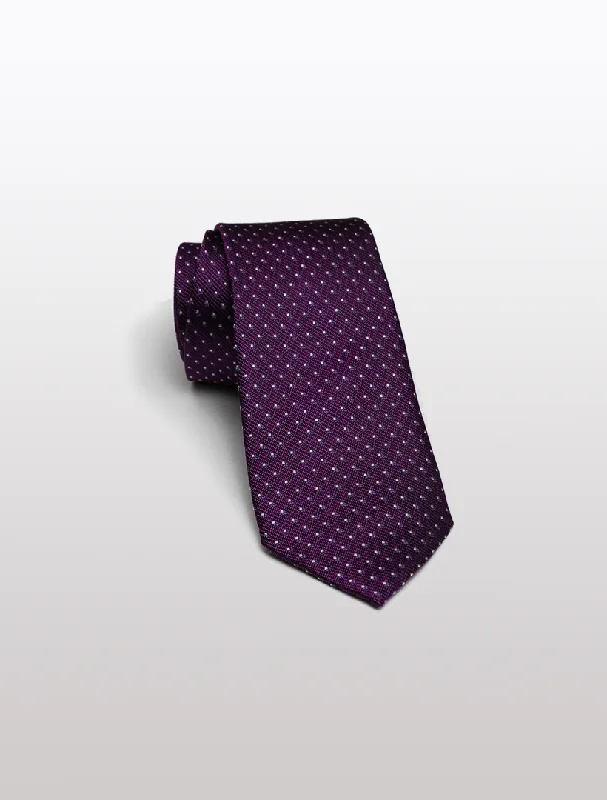 Men's Purple with White Pin Dots Patterned 100% Silk Tie