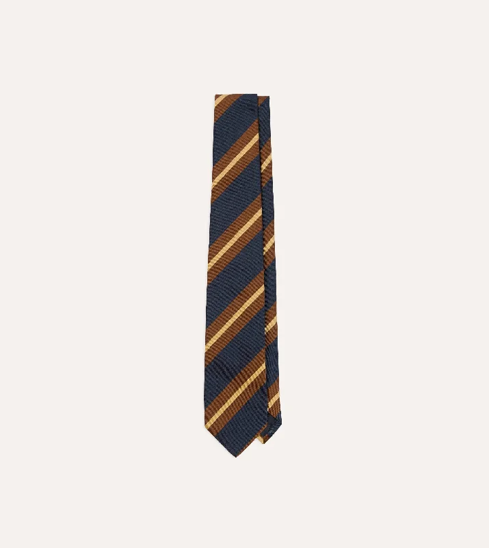 Navy and Brown Stripe Mogador Silk Tipped Tie