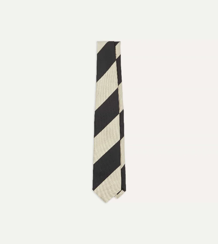 Navy and Ecru Broad Stripe Silk Tipped Tie