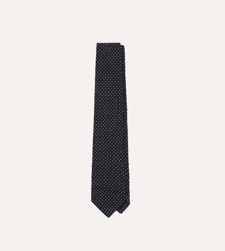 Navy and White Stitching Woven Grenadine Silk Tipped Tie