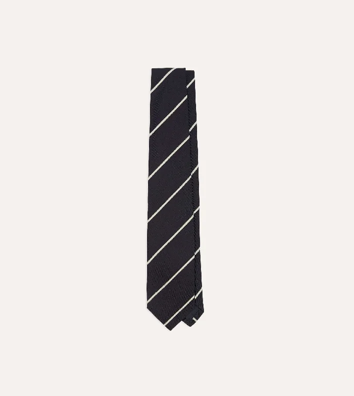 Navy and White Stripe Repp Silk Tipped Tie