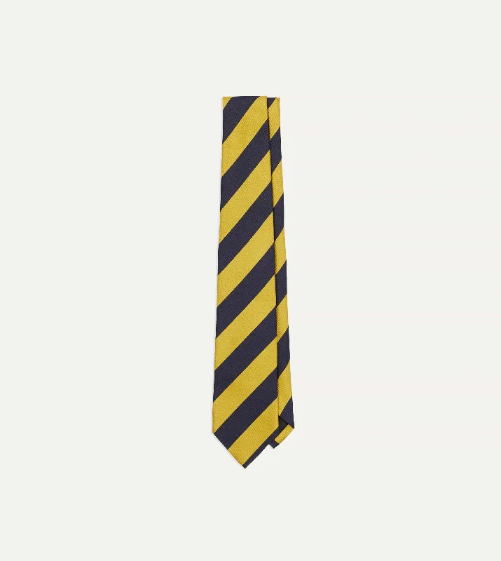 Navy and Yellow Broad Stripe Silk Tipped Tie