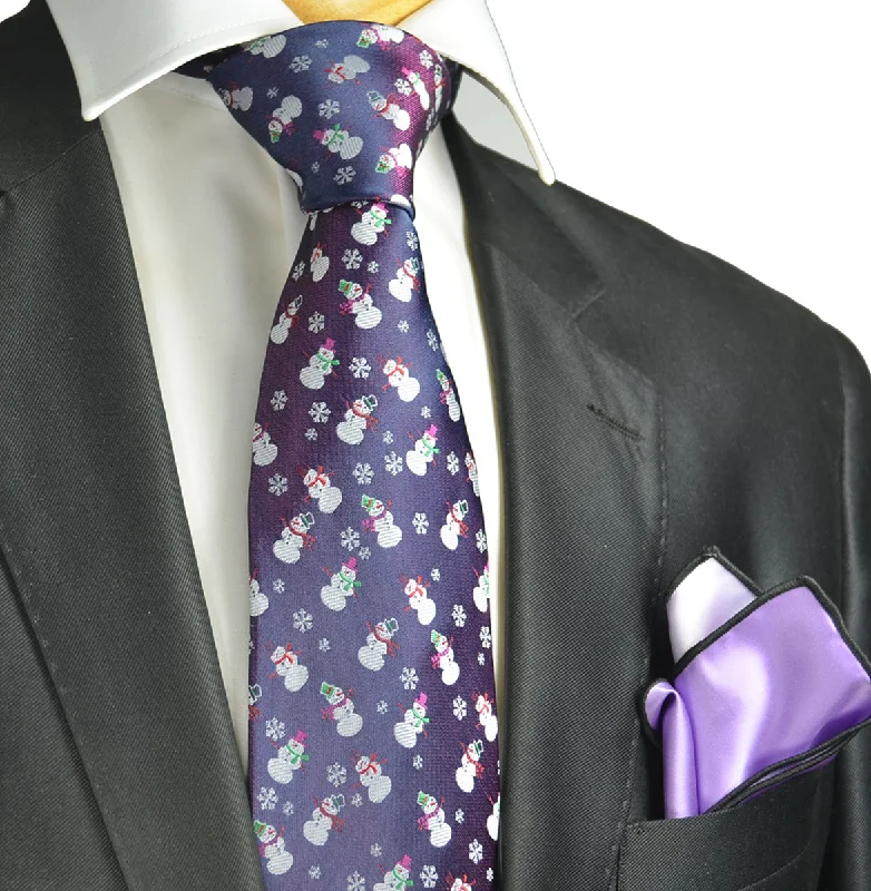 Imperial Palace Purple Paul Malone Snowman Holiday Tie Set