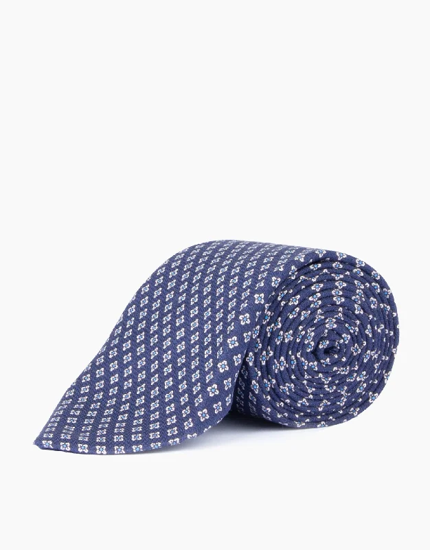 Navy Floral Geometric Silk Tie