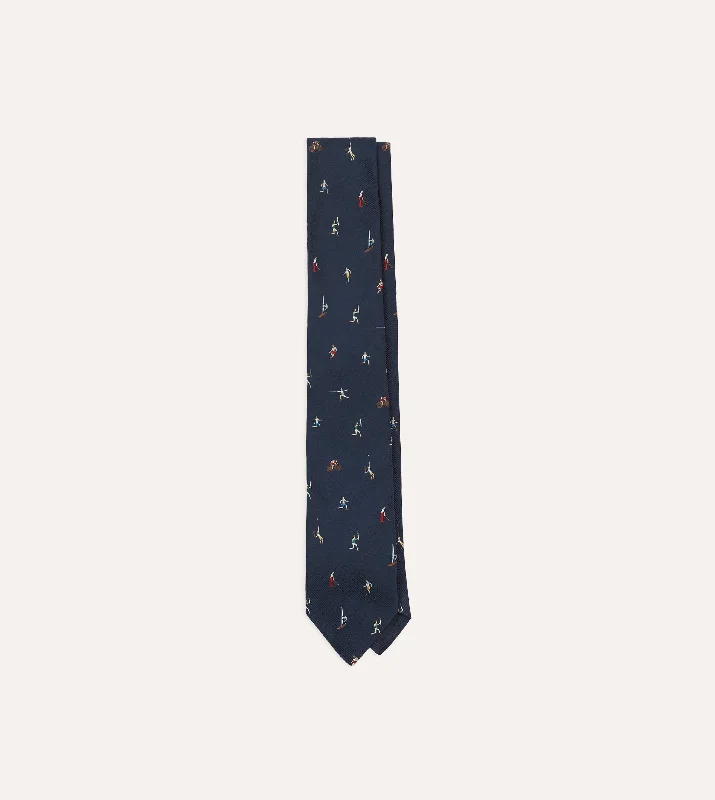 Navy Olympic Games Motif Silk Tipped Tie