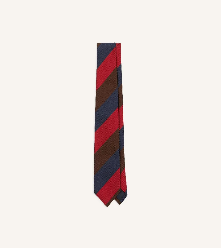 Navy, Red and Brown Triple Stripe Mogador Tipped Tie