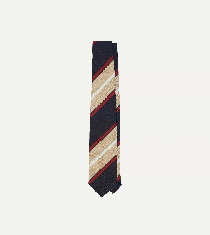 Navy, Red and Gold Multi Stripe Mogador Silk Tipped Tie