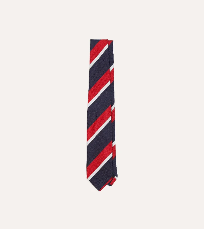 Navy, Red and White Double Broad Stripe Mogador Silk Tipped Tie