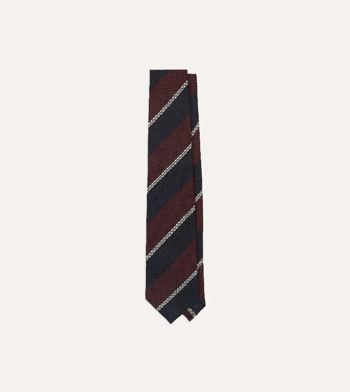 Navy, Red and White Multi Stripe Hand Rolled Silk Grenadine Tie