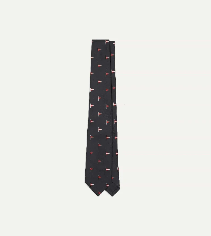 Navy Red Pennant Motif Silk Tipped Tie