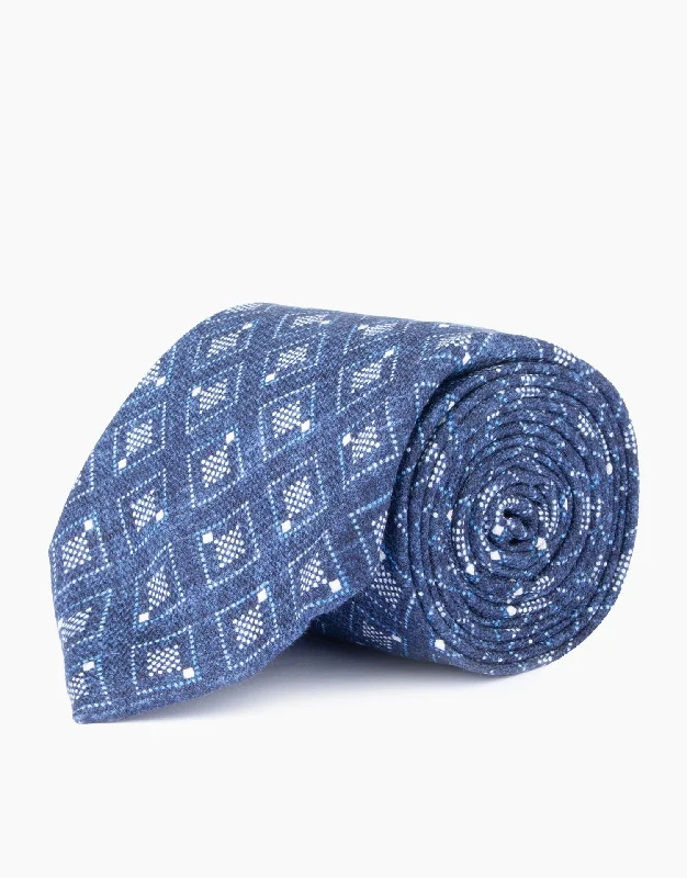 Navy Square Geometric Silk Tie