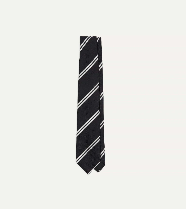 Navy Stripe Tipped Repp Silk Tie