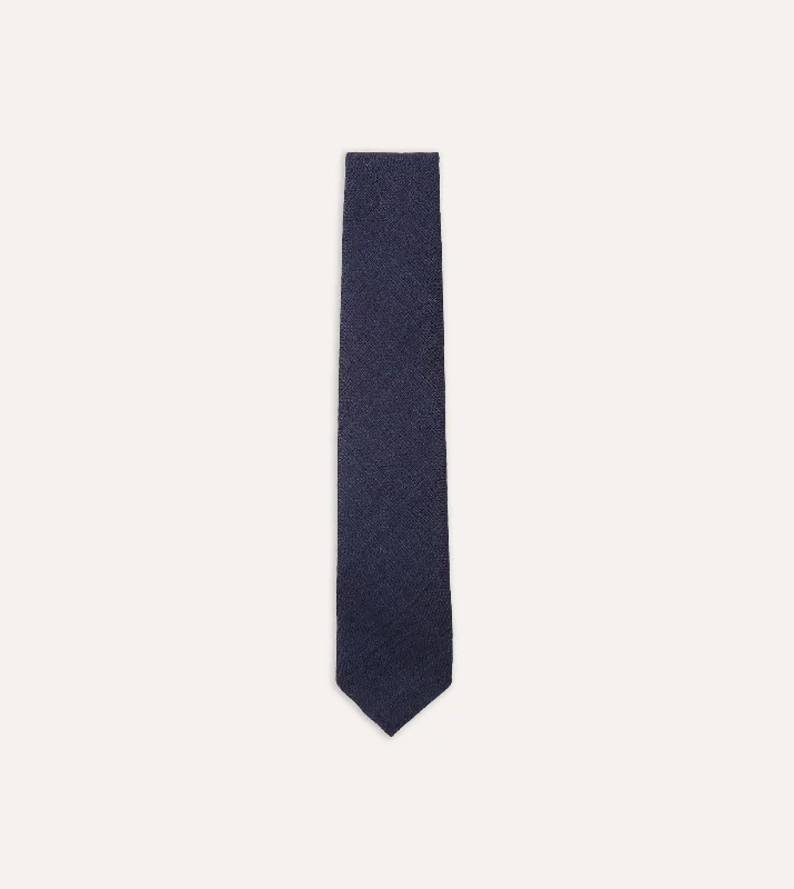 Navy Tussah Hand Rolled Silk Tie