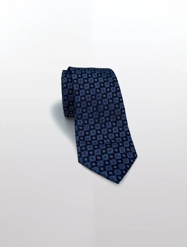 Navy with Blue Geometric Patterned Microfiber Tie