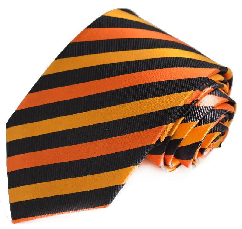 Orange and Black Striped Silk Tie Set by Paul Malone